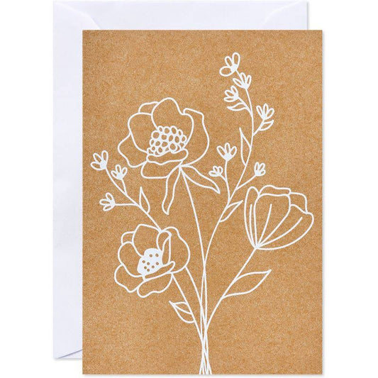 10ct Blank All Occasion Cards Floral On Kraft - Spritz